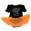 Halloween Black Baby Bodysuit Orange Pettiskirt & Sparkle Rhinestone BOOS! Print JS4682